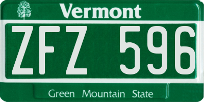 VT license plate ZFZ596
