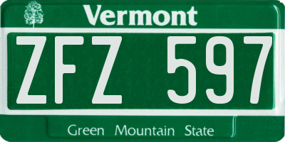VT license plate ZFZ597