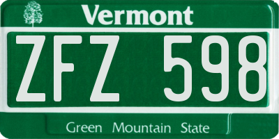 VT license plate ZFZ598