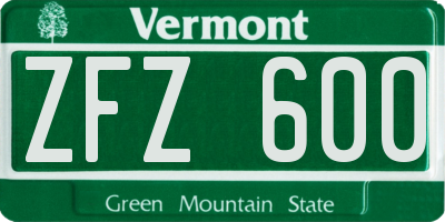 VT license plate ZFZ600