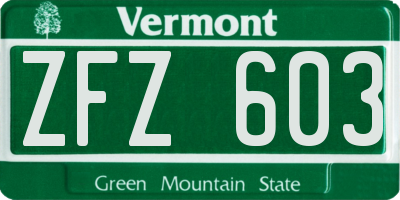 VT license plate ZFZ603