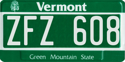 VT license plate ZFZ608