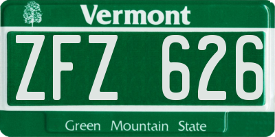 VT license plate ZFZ626