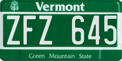 VT license plate ZFZ645