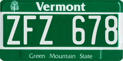 VT license plate ZFZ678