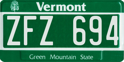 VT license plate ZFZ694
