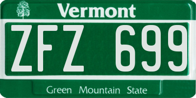 VT license plate ZFZ699