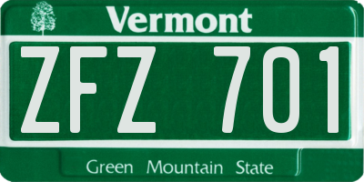 VT license plate ZFZ701
