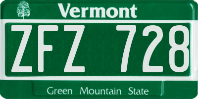 VT license plate ZFZ728