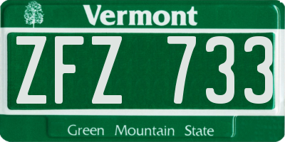 VT license plate ZFZ733