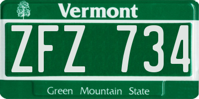 VT license plate ZFZ734