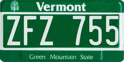 VT license plate ZFZ755