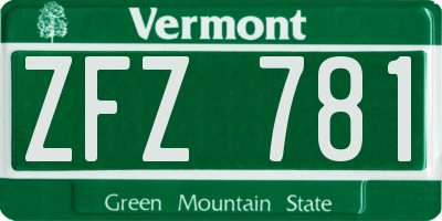 VT license plate ZFZ781