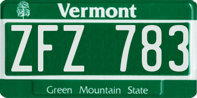 VT license plate ZFZ783
