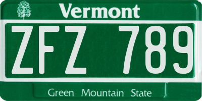 VT license plate ZFZ789
