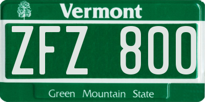 VT license plate ZFZ800
