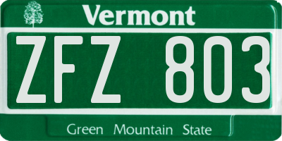 VT license plate ZFZ803