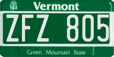 VT license plate ZFZ805