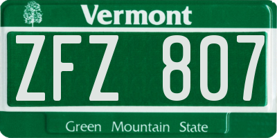 VT license plate ZFZ807