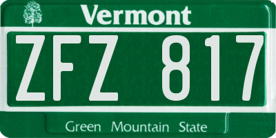 VT license plate ZFZ817