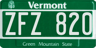 VT license plate ZFZ820