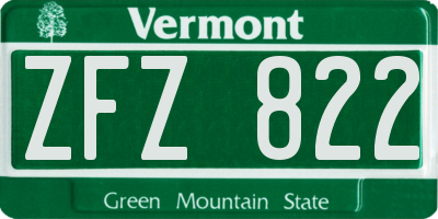 VT license plate ZFZ822