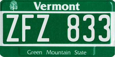 VT license plate ZFZ833