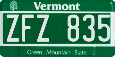 VT license plate ZFZ835