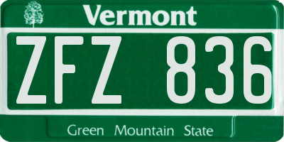 VT license plate ZFZ836