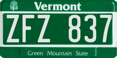 VT license plate ZFZ837