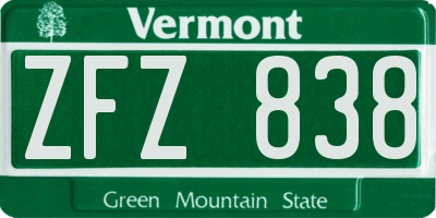 VT license plate ZFZ838