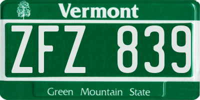 VT license plate ZFZ839
