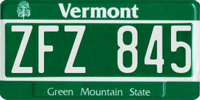 VT license plate ZFZ845