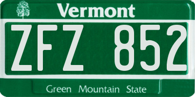 VT license plate ZFZ852