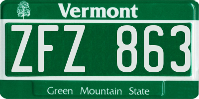 VT license plate ZFZ863
