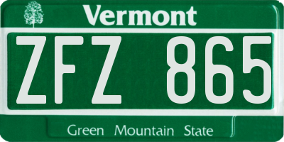 VT license plate ZFZ865