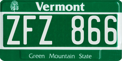 VT license plate ZFZ866