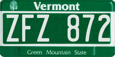 VT license plate ZFZ872