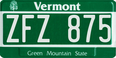 VT license plate ZFZ875