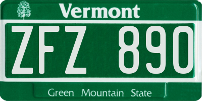 VT license plate ZFZ890