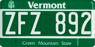 VT license plate ZFZ892