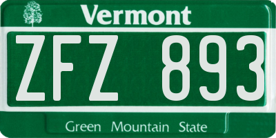 VT license plate ZFZ893
