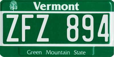 VT license plate ZFZ894