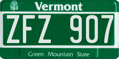 VT license plate ZFZ907