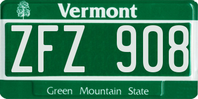 VT license plate ZFZ908