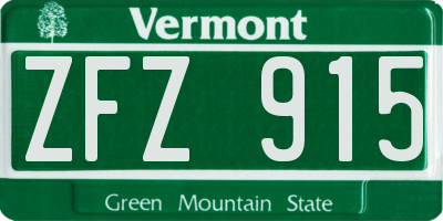 VT license plate ZFZ915