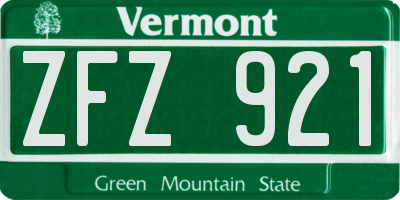 VT license plate ZFZ921