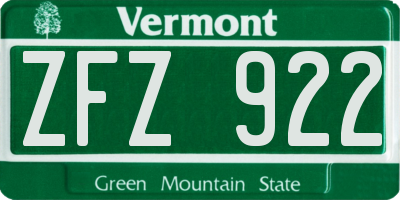 VT license plate ZFZ922