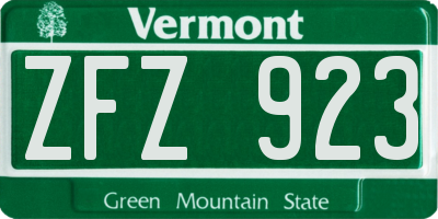 VT license plate ZFZ923