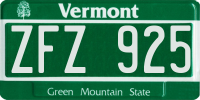 VT license plate ZFZ925